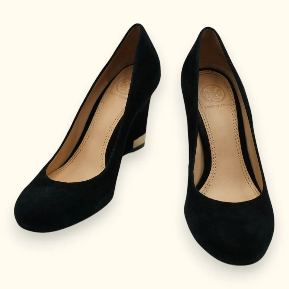 Tory‎ Burch Astoria Wedge Lancaster Suede Shoes Size 6M ~ Heel 3.5